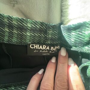Gorgeous Chiara Boni Striped Green and Black pants with tuxedo stripes.